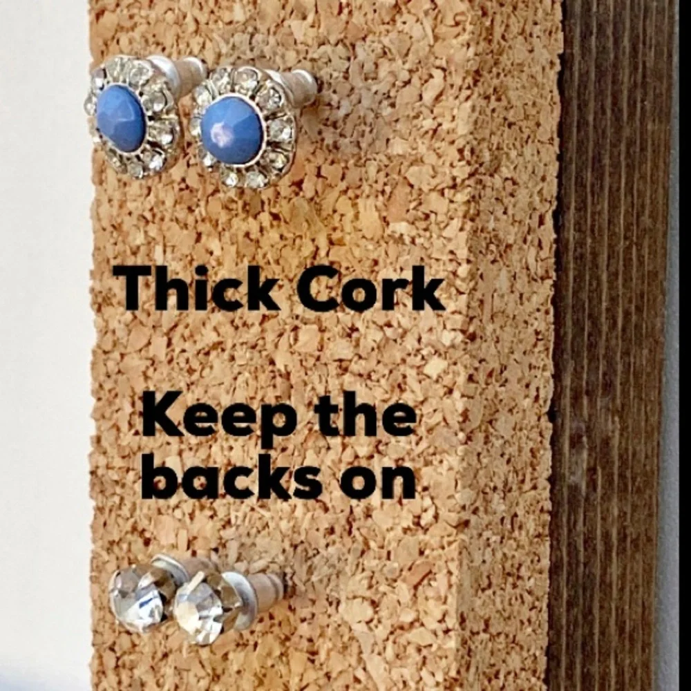 Weathered woodgrain jewelry earring necklace storage display tree with corkboard